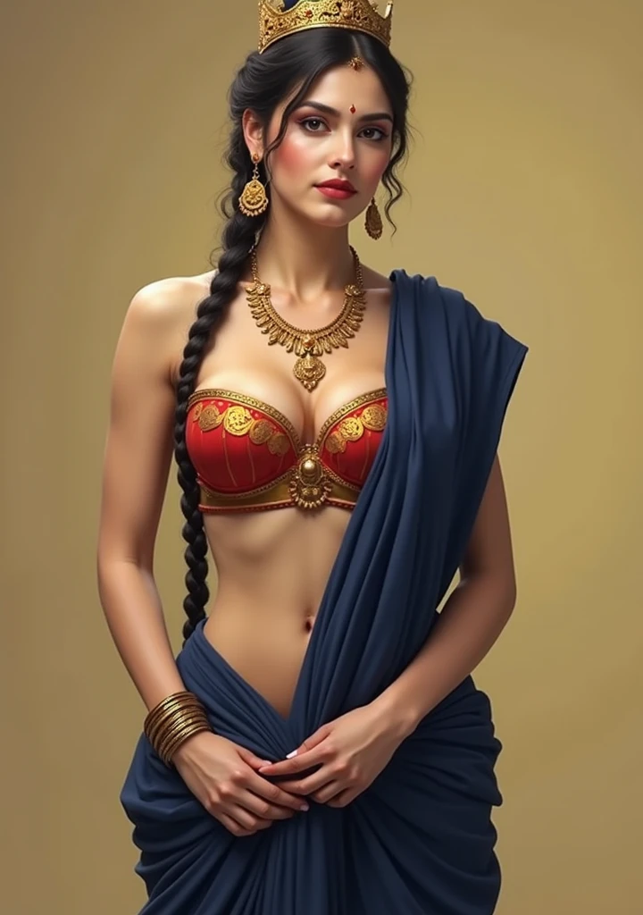 Best quality, masterpiece, ultra high res, (photorealistic:1.4), raw photo, 1girl, offshoulder, in the dark, deep shadow, low key, cold light,wearing a traditional saree, at a weeding shoot , large boobs