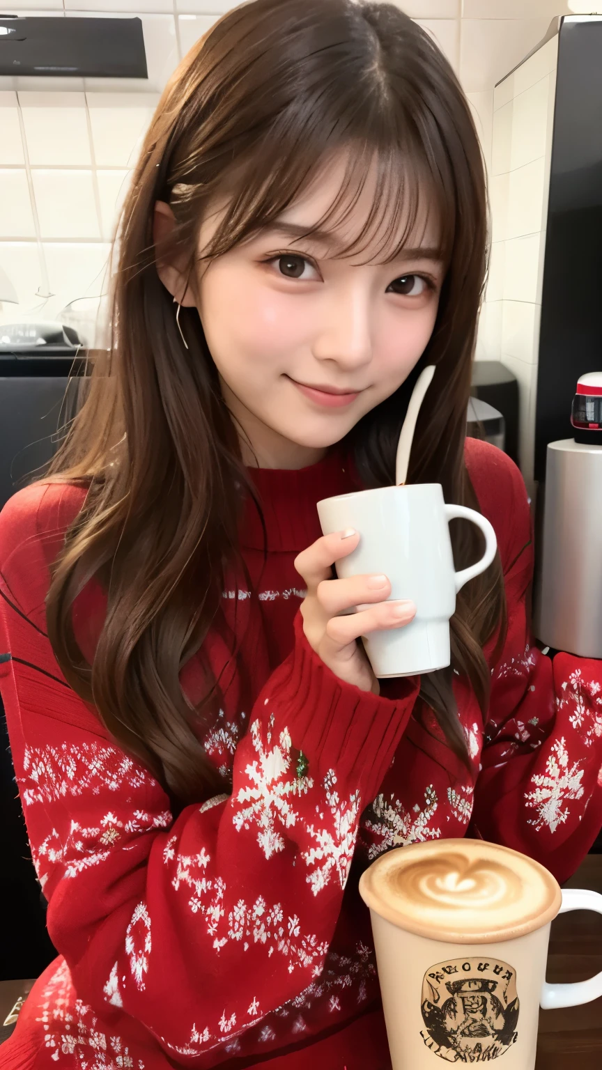 Christmas Sweaters, Cute sweater coffee machine dynamic shot fever々A cup of coffee、Seven high school girl、