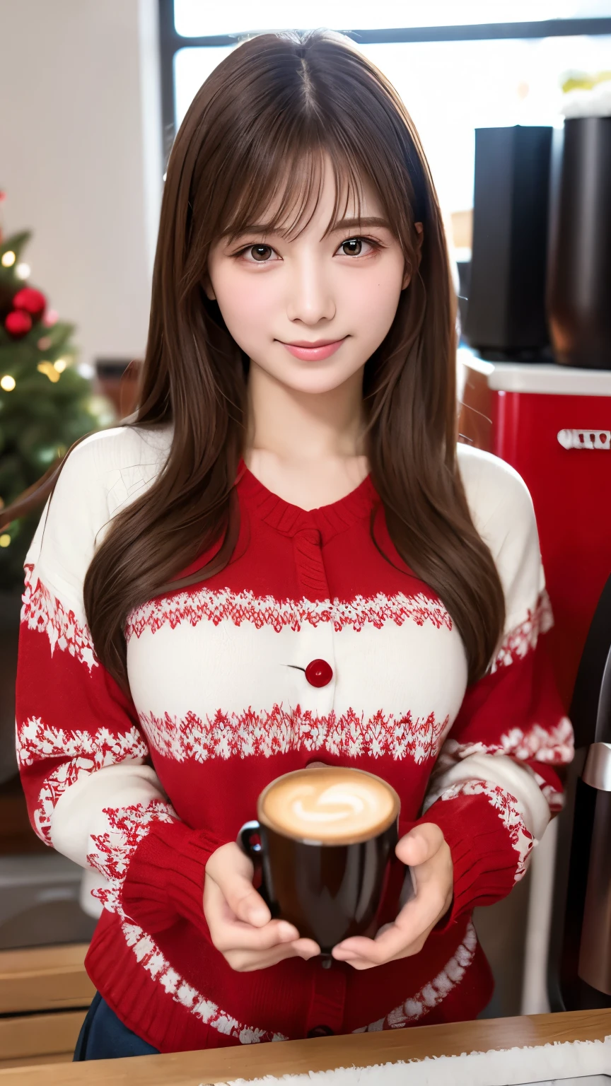 Christmas Sweaters, Cute sweater coffee machine dynamic shot fever々A cup of coffee、Seven high school girl、Big Breasts、