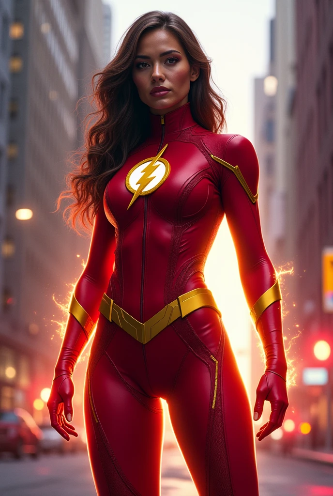 ((Flash woman)) , big breasts , medium hips, (( ultra realistic )), TM Ninja white,Icons, vibrant colors, vector style, digital art, 4k, intricate details, Mesmerizing, professionally made, Beautiful vector Illustration, 12k resolution, ..3d, all characters full-length detailed, ((highly detailed)), ((vibrant)),((Ultra high quality)), ((hyperrealism)), ((photorealism)), [ octan render], in the city, many cars (realistic)