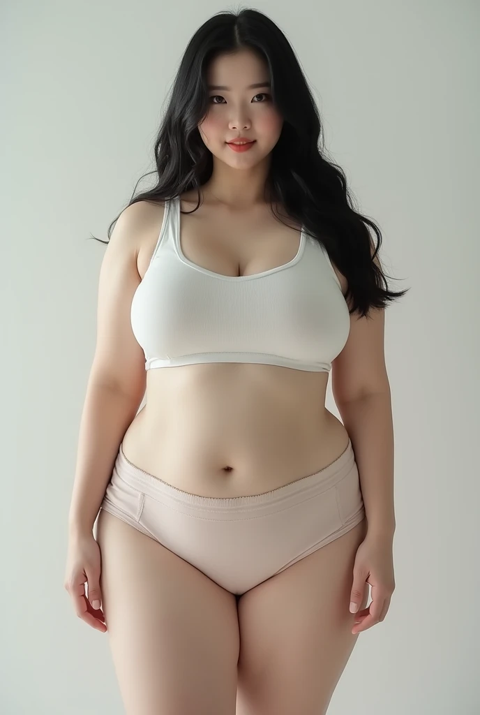 masterpiece:1.6, Highest quality:1.4, The real picture:1.2, clothing:Upper body naked:1.3、 My hair is messy、 compensate:nature, Glowing Skin、 (Simple Background, White background:1.3), beautiful, huge 、Kind Face, high resolution, Chubby, ((Chubby)), whole body, underwear, underwearが体に食い込む、Big Breasts、solo、More Chubby、Chubby、Big Belly, Chubby arms, Thick thighs, Big belly, Swelling, Big Belly, Chubby