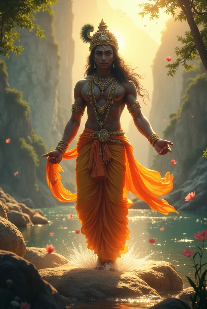 Srikrishna killing king kangsa infront his kingthrone and crown dropped on ground. fantasyreal