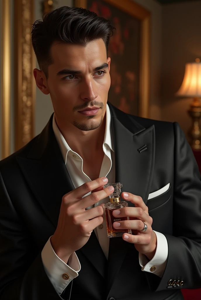 Mafia man , sitting on chair with glass of wine
