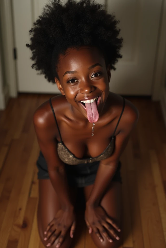 naked、Small breasts、Estrus、Ooh voice、Cowgirl、Sex、Drooling、Sweat、Ahegao、slender、transformation、African Woman、chest!Real、Realistic、Color photography