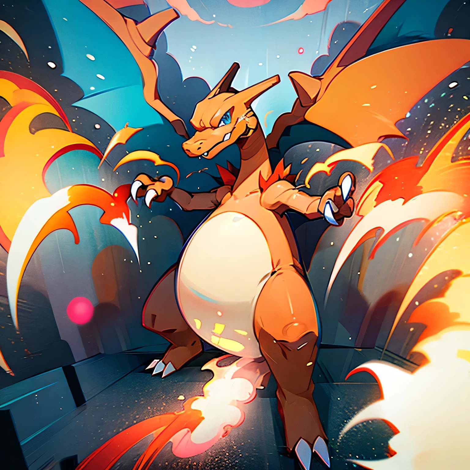 (chibi),looking at viewer:1.3,charizard(pokemon)