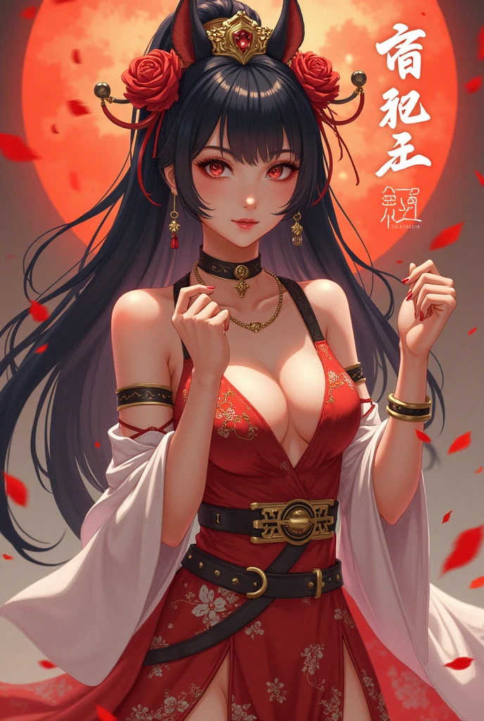 Masterpiece, top quality, top quality image, depiction of body structure without breakdown, well balanced body, beautiful illustrations, 1girl, black hair, floor-length hair, very long hair, red flowers in hair, pale skin, red gem-like eyes, slanted eyes, long eyelashes, thick eyeliner, deep red eyeshadow, subtle reb lipstick, red patterned kimono, red hanging flower earrings, sitting on rock, in middle of red spider lilly flower field, starry sky, moon behind, (((upper body))), COLORFULMIX, MULTICOLORED HAIR, WAVY HAIR, very_long_hair, COLORFULMIX, MULTICOLORED HAIR, WAVY HAIR, COLORFULMIX, MULTICOLORED HAIR, WAVY HAIR, add_detail:1, add_detail:0, add_detail:0.5, AROMASENSEI, add_detail:1, add_detail:0, add_detail:0.5, AROMASENSEI, add_detail:1, add_detail:0, add_detail:0.5, araneesama style, kawaiitech, pastel colors, kawaii, cute colors, araneesama style, (((glitter))), (((((dekiAI)))))