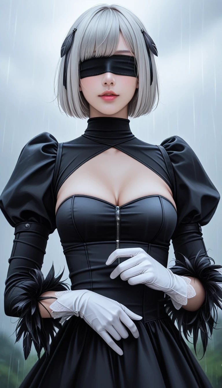(masterpiece), best quality, expressive eyes, perfect face(masterpiece), best quality, expressive eyes, perfect face, a woman, 25 age, 80s style, short white hair, bronze skin, large breasts, black long leather coat, amber eyes, sun glasses, shirtless, leggings, harness, black gloves, black headband, chest tattoo,