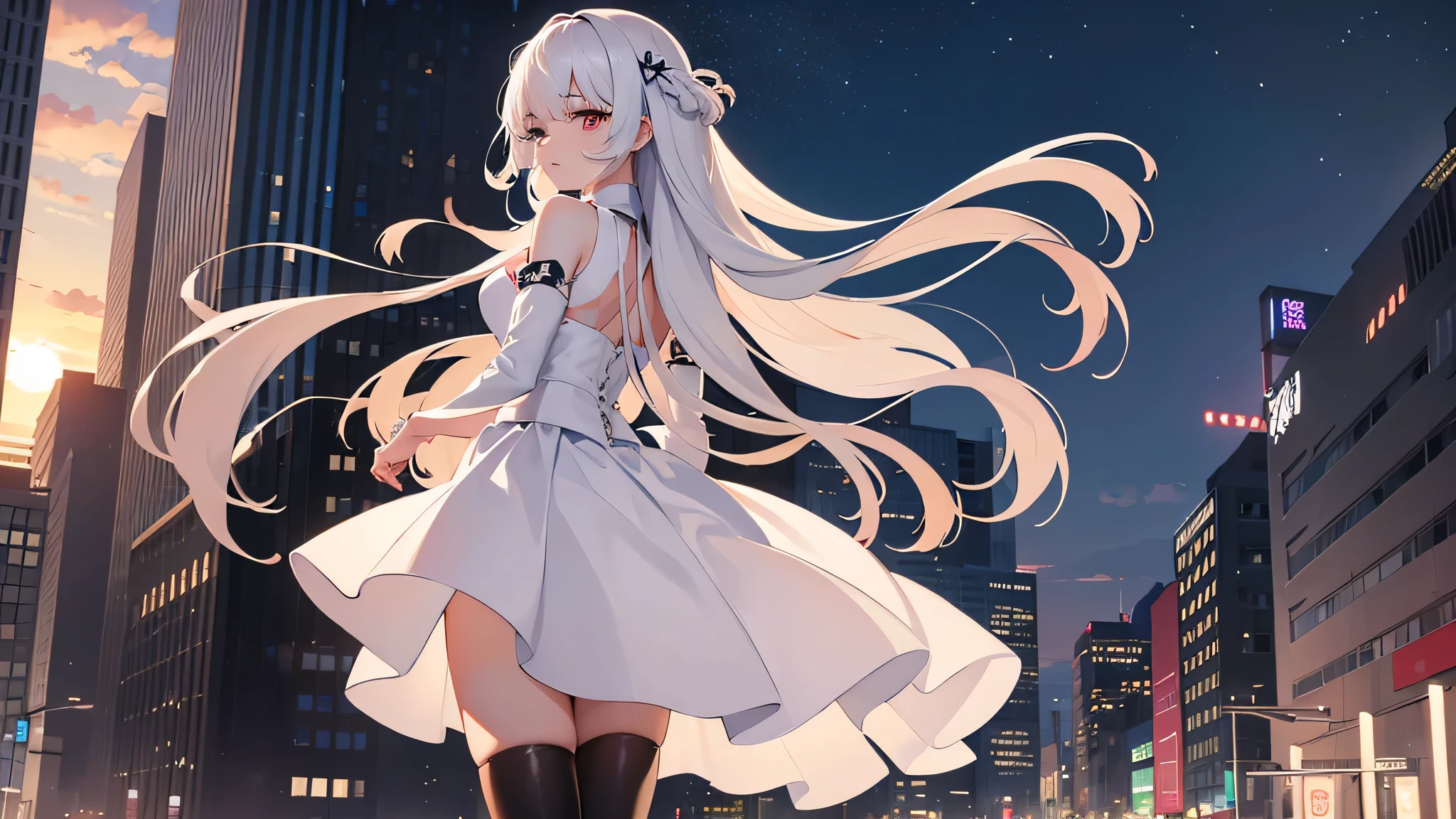 An illustration,masterpiece,girl,Bob Hair,Brown Hair,beautifuleye,Cleavage,Small breasts,(Sexy face),Cabaret Club,(VIP Room),hostess,Red backless dress,(Show me your back),(look back),Bare shoulders,((whole body:1.3)),((Black high heels:1.1)),茶色のeye,(small sparkly earrings),Close your mouth,{Depth of written border},(Particles of light:1.1).Photorealisticです、It is high resolution.、Gentle Light、1 Female、soloで、Hip Up、Glowing Skin、(A detailed face)、Hair with white waves、見る者を誘うeye、恋人eye線、inviting expression、Sexy smile、Perfection & Style、Perfect balance、Detailed skin、Naughty conflicts、I can see your chest、showing her：1.2、showing her：1.2、Horizontal feet、（At 32K、Live Shooting、Highest quality、workmanship：1.2)、(Spreading her legs wide、Spread your legs wide)、(Long twin tails)、Viewers are watching、前からeye線、Bullish、Erotic、Light blue bra、White skin、knees、(Beige pantyhose)、Absurd、Small Face、Bangs from center to center、The forehead is visible、(Embarrassed、skinny、)、workmanship、Highest quality、Ultra-high resolution、beautiful、beautiful、There is only one person、solo、Full Body、cute、Japanese women、Are standing、 （Photorealistic：1.37）、Photon interpretation、Realism、Young face、ブラウンeye、Black socks、(Red bow tie)、Radio City、Physical-based manners are cute、Maebo、Depth of written boundary、Body、Beautiful feet、Beautiful long legs、Slim legs、Tie your hair in one strand on your chest、(I can see the bangs)、lips、Blue_eye、Nose Soft、 (Shui Color)Shirt)、(Navy, blue and white checkered pleated skirt)