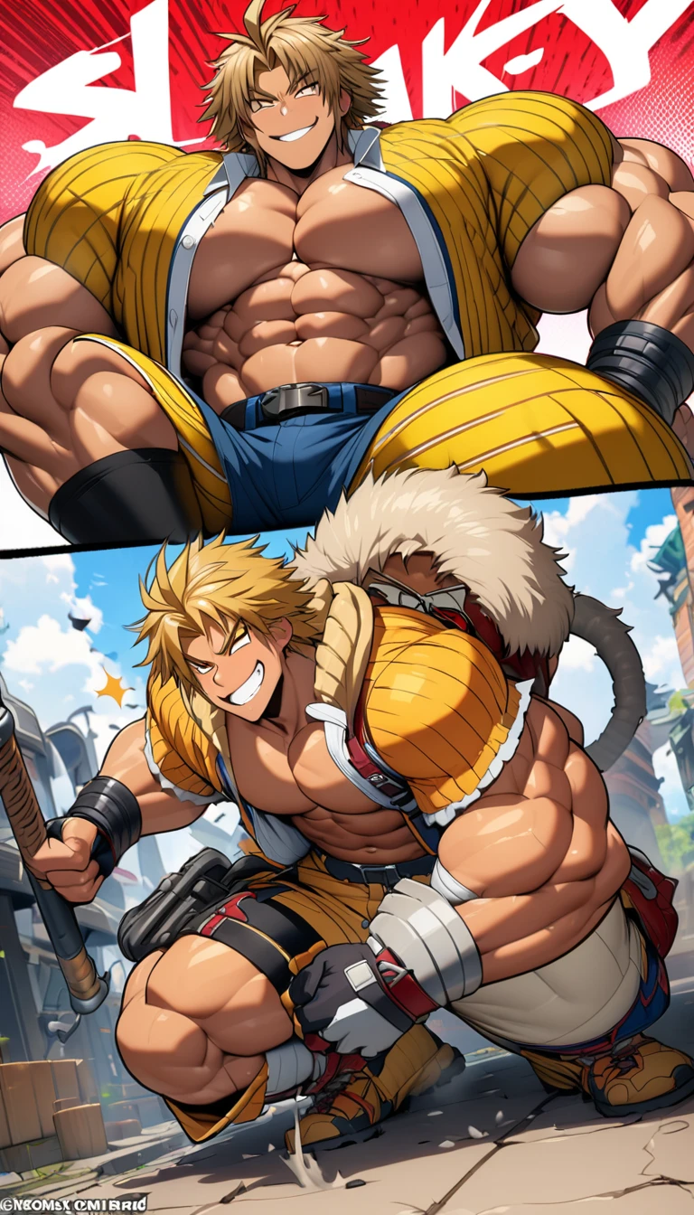 Highest quality,Huge muscles,Full Color,tidus,Massive ,smile wickedly,Open shirt,Shake hard,Devil&#39;s Wings and Tail,Normal position,Huge erect penis,Rubber Suit,Magic circle tattoo,Sex,2boys,((Zoom out,Full body photo)),Stick your tongue out,The devil enters the body,