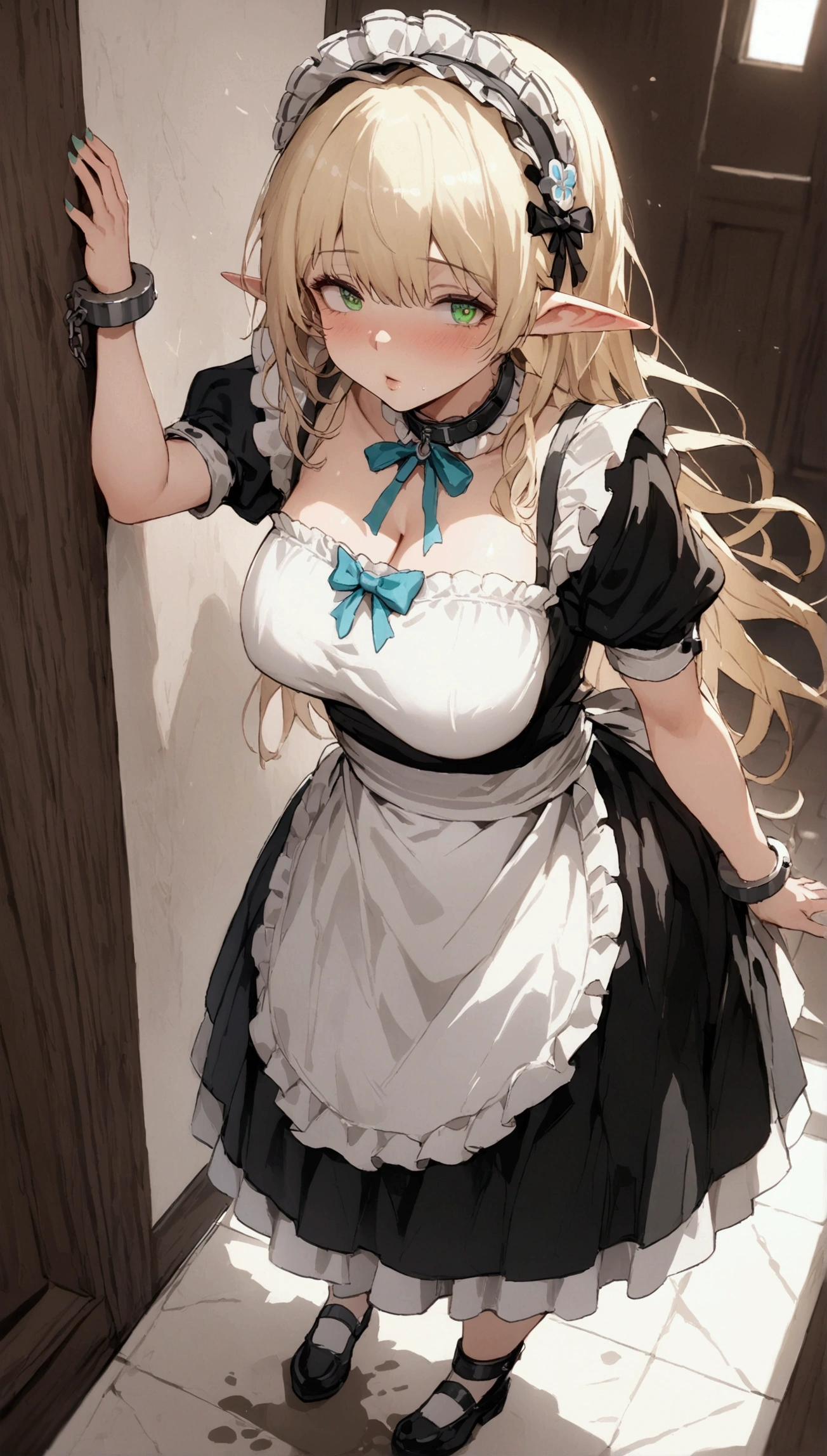 (Masterpiece. The best quality. 8K. Sharp focus. Depth of field, The best shadows. Perfect lighting. HDR. Realistic skin texture. Ultra-detailed background. Details). Anime style. Honkai: Star Rail. 1 girl. March 7. Elf. Maid. Slave. BBW. Blonde. Long hair. Ultra-detailed hair. Pointed ears. Emerald green eyes. Beautiful eyes. Beautiful eyes. Expressive eyes. Ultra-detailed eyes. Perfect face. Beautiful face. Beautiful nose. Thin lips. Ultra-detailed face. Fat body. Folds of fat. Fat belly. Overweight. B-cup breasts. Thick arms. Thick thighs. Fat butt. Thick legs. Ultra-detailed body. Slave collar. Shackles. Maid uniform. Bonnet on head.  She's feeling sick. She's vomiting. She's throwing up. She's covering her mouth with her hand. She's throwing up, leaning over the living room floor and holding onto the wall with her hand. She's throwing up, leaning over the living room floor and holding onto the wall with her hand. She's throwing up on the floor. She's throwing up on the floor. She's throwing up on the floor. The real stuff is pouring out of the girl's mouth in a solid stream. A puddle of mom's vomit on the floor in front of the girl. No background. White background. No wallpaper. White wallpaper. Standing at full height. Standing at full height. Full body.