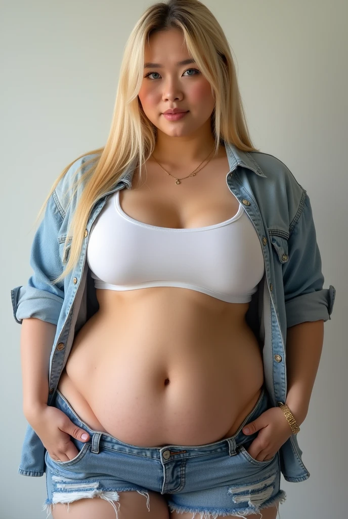 Chubby pregnant blonde with a big pregnant belly