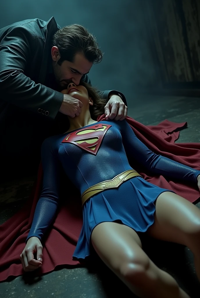 superman Supergirl couple, a female Supergirl wearing a blue suit with an S logo on the chest and a short blue skirt, a male superman in his suit, in an intimate doggy style pose, hyper-detailed, masterpiece, photorealistic, dramatic lighting, cinematic composition, ultra-detailed, 8k, dynamic action, sensual, powerful, muscular physiques, intense expressions, seamless integration, striking colors, bold contrasts, doggy style sex