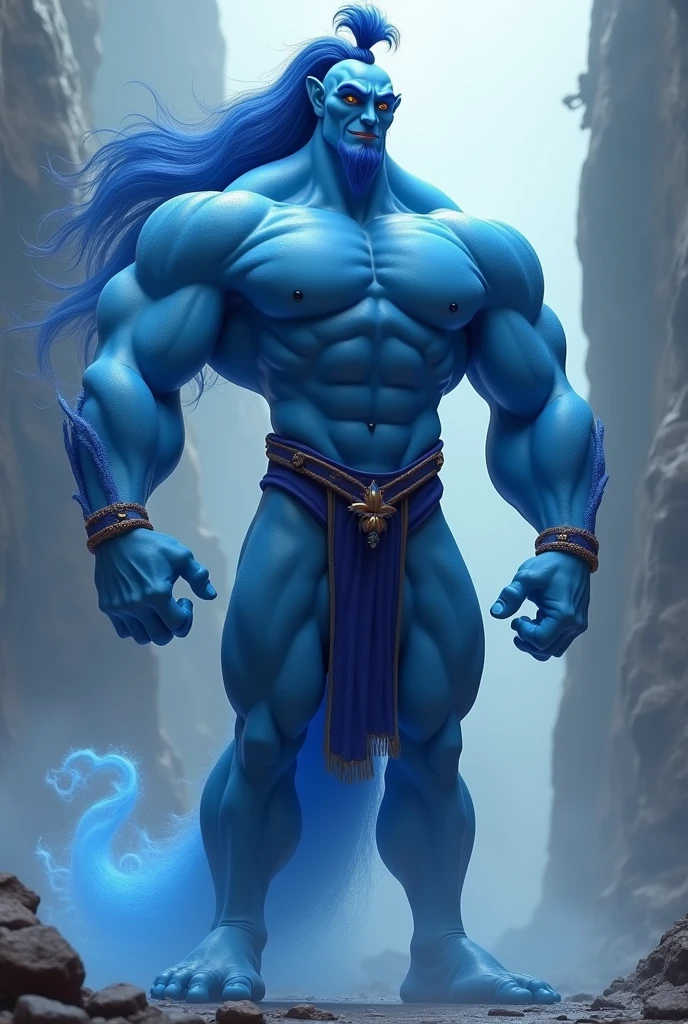Avatar, male Na'Vi, humanoid, alien, with blue skin, athletic, loincloth, stripes, barefoot, macro