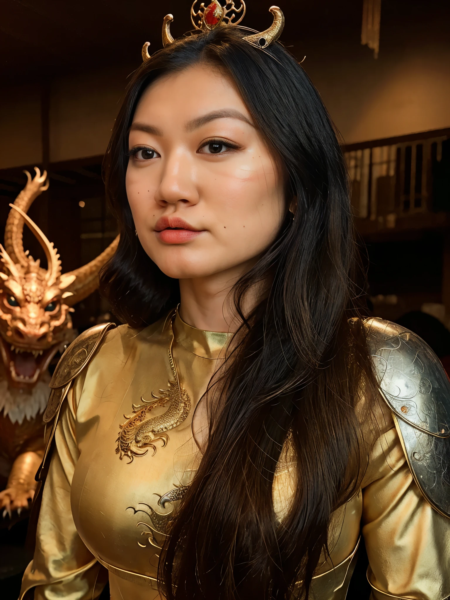 (((super weight milk)))、(A fierce battle with the dragon)、highest quality、masterpiece、ultra high resolution、(白Dragon Armor)、Dragon Armor、(wears a beautiful crown made of precious stones)、(Photoreal:1.4)、Raw photo、1 girl、golden hair、glowing skin、(((asian dragon)))、（Expression like a gorgeous jewelry necklace）、（Fight against big dragons）、with a beautiful knife、（white metal bodysuit）、(beautiful forest background)、sheer cliff、(Small LED)、((Super realistic details))、Portrait、global illumination、shadow、octane rendering、8K、super vivid、big breasts、Raw skin exposed in cleavage、Metal、intricate ornamental details、japanese details、yellow eyes、shining eyes、facing the camera、neon detail mechanical limbs）、（Blood vessels connected to the ductechanical vertebrae attached to the back、mechanical cervical vertebrae）Worn on the neck、(Wires or cables connected to the head)、Mechanical thigh、two stock、(Hands are also machine made)、(veil)、