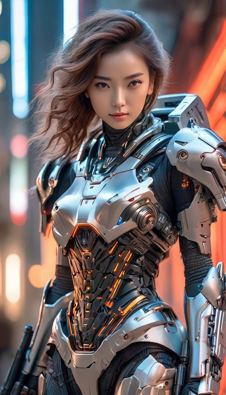 (Best Quality, 4K, 8k, High resolution, masterpiece: 1.2), (Very detailed, Realistic, Realistic:1.37), Futuristic衣装を着た女性, A woman wearing exoskeleton cyber armor, The armor fits snugly、((Cyber girl with a laser rifle)), Full body photo, Maximum details, she&#39;Cyber girl with a laser rifle,Superior quality through precise drawings, 8k,chest, blue eyes, High resolution, 超High resolution, Best Quality, Shortcuts, Big chest, Cinematic Lighting Effects, Futuristic, blonde, 美しいBlack Hairの女性, blue eyes, Cyberpunk style woman, ((Inside a high-tech spaceship)), High-quality images、Black Hair, Shortcuts,