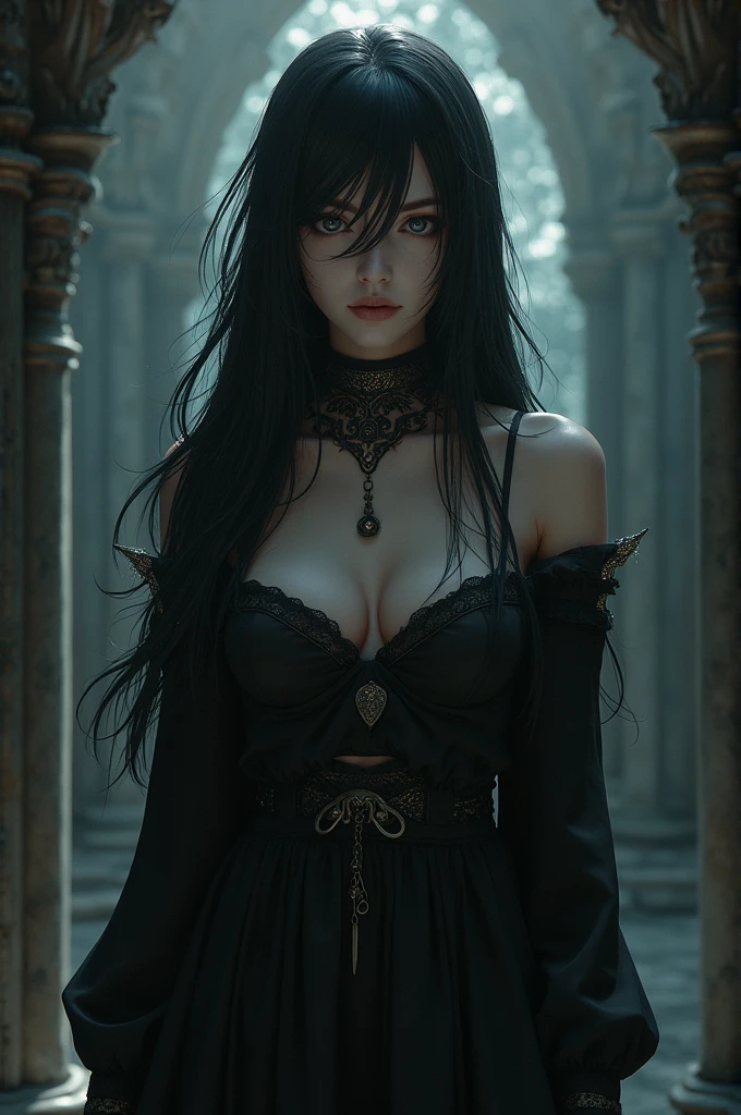 Official Art, Unity 8k wallpaper, super detailed, beautiful, beautiful, masterpiece, best quality,
darkness, atmosphere, mystery, romanticism, creepy, literature, art, fashion, victorian, decoration, intricacies, ironwork, lace, contemplation, emotional depth, supernatural,(((Dark magical energy surrounds her))),((magic power surrounded:1.3)),(((dark light surrounds her:1.5))),Dark Religious Tattoos,dark magic ceremony,be wreathed in mist,Crows flying around her，
1woman,dark light,,pray,arrogant,Olive green hair,braided hair,poker face,glowing body,dark crown,black eye shadow,gigantic breasts,black lips,solo, neck,bust portrait,Red Lotus,side shot