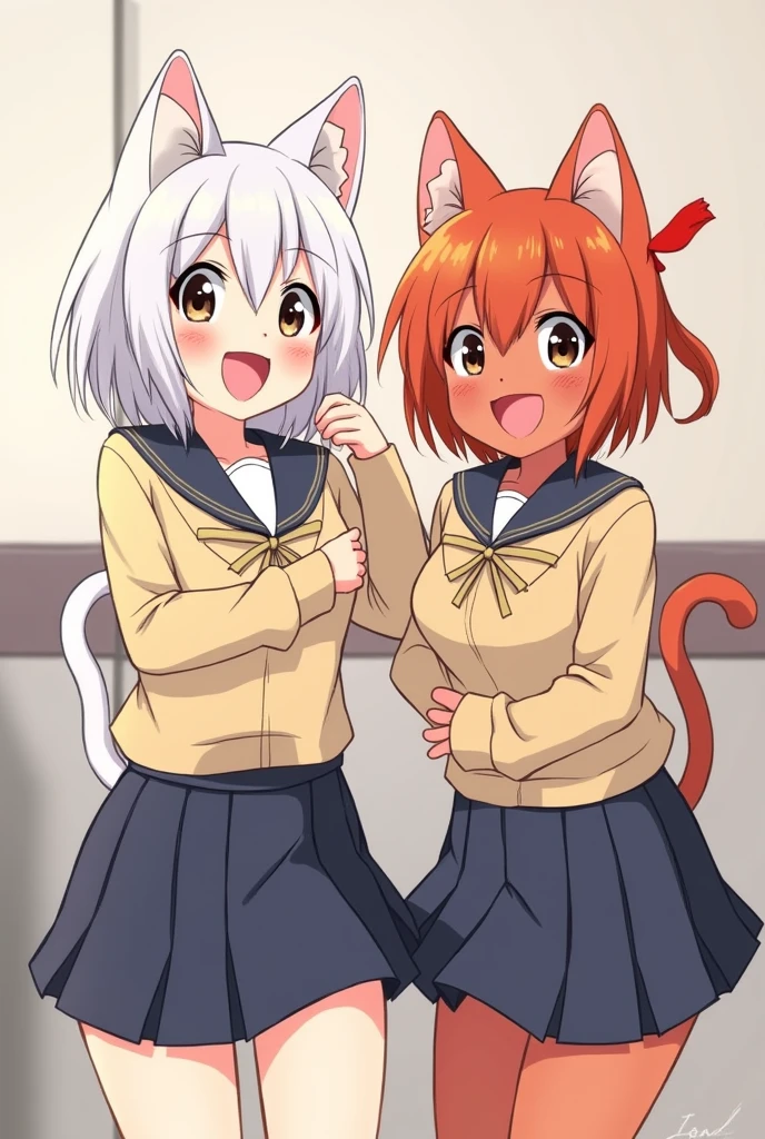 ((((2girl))))),smile,On all fours,naked,Drooping eyes,Estrus,,big breast,((dog ears,dog tail)),