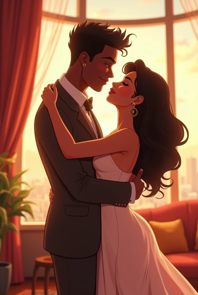 Hdr, masterpiece,4K, ray tracing, best quality, 1boy, 1girl, steven quartz universe, connie maheswaran, face to face,enamored couple, passionate sensuality, nightclub background, erotic dancing, couple focused, couple dancing together, highly-detailed animation, beautiful aesthetic, detailed smooth textures, motion lines, incredible absurdres, sharp gradients, deep highlights, unreal engine, incredibly detailed, dynamic lighting, carnality,
dynamic perspective, dynamism, brilliant shading, sensual shadowing, sensuous atmosphere, intricate fabric details, amazing skin, perfect hands, perfect, perfect eyes, steven quartz universe, age 23, fat man, handsome, wavy black hair, strongman waist, deep brown eyes, round face, urban masculine rave outfit, connie maheswaran, age 22, salacious rave girl, blue fire decal urban rave minidress, perfect square physique, beautiful detailed black eyes, flowing, shining, wavy black hair, toned, wide hips, firm chest, hypnotic hips, salaciously smiling, looking over shoulder