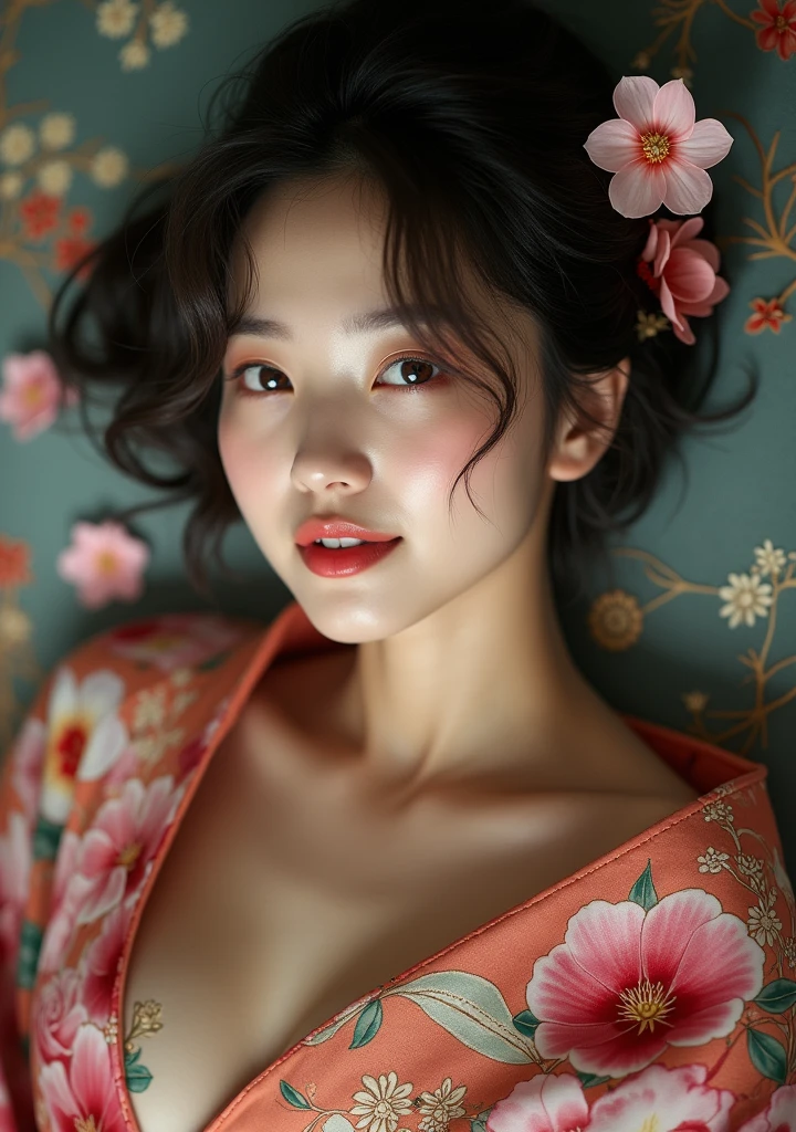 (masterpiece,Highest quality:1.4),(8k,RAW Photos,Photorealistic:1.4),Ultra-high resolution, ,(Glowing Skin:1.4),Detailed肌,Detailed顔,Detailed目,(Beautiful and shining eyes:1.2),Symmetrical eyes,Detailed耳,One person,Natural Makeup,(((Idol))),,Detailed背景,Vivid background,Beautiful and shiny hair,,((Average teenage breasts)),,(Detailed Sexy Kimono,Realistic beautiful teen,Sexy Neon,mysterious,whole body),,((Sharp Face)),Natural light,,(Very detailed ,,online shopping,LUMINE® Market,),Cleavage,Wisteria flower background,Professional,(Detailed,Location was great.),