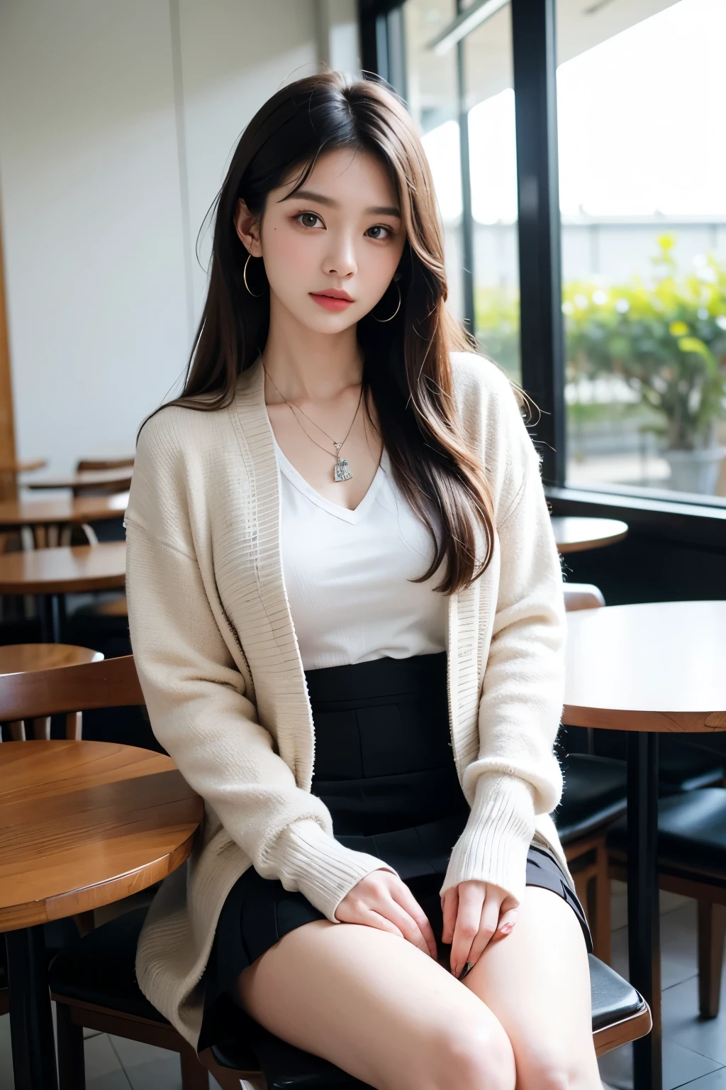 ,Masterpiece, Best quality,8K, 超高分辨率,Reallightandshadow,Cinema lenses,(beautidful eyes:1.1), ((中景 the scene is,The upper part of the body)) ,On a summer evening,The gentle goddess sits under an ancient tree,Holding a book。Her eyes were full of wisdom and warmth,As she flipped through the pages,Her fingertips tapped lightly on the spine of the book。,It's like talking to the knowledge in a book。