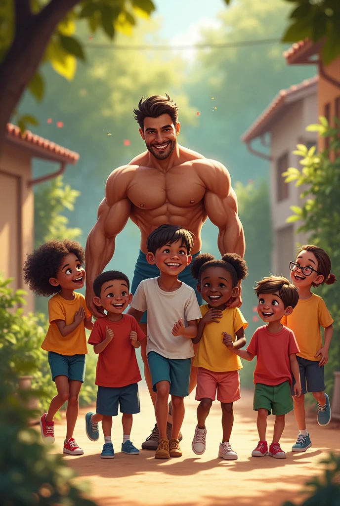 Group of village boys asking to strong boy