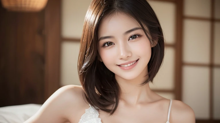 ((Best quality, 16k, ultra-detailed: 1.3)), Sharp focus: 1.2, A beautiful woman with perfect body: 1.4, Slim abdomen: 1.2, ((Layer hair, gigantic breasts: 1.2)), (no bra) (Small and beautiful hard nipple) (Thin and damp button up to shirt length: 1.1), (White shirt wet by rain), (Rain, Street: 1.2), Wet body: 1.1, Highly detailed face and skin texture, Detailed eyes, Double eyelid, tanned skin, sexy, tan, dark skin, tanned body, exposed shoulders, cleavage, evil smile,face focus