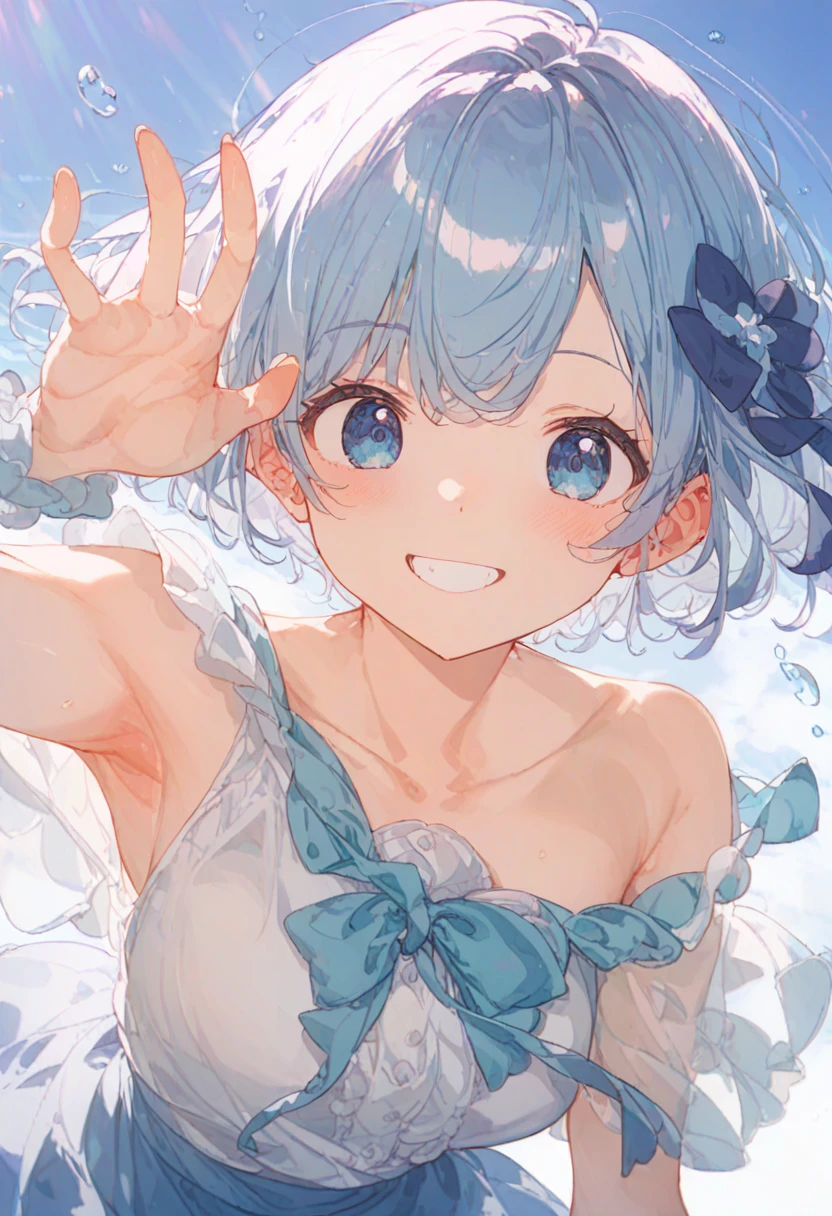 girl,bath time,bath,shower hat,Full of bubbles,((bubble pattern background:1.2)),smile,cute,close up of face