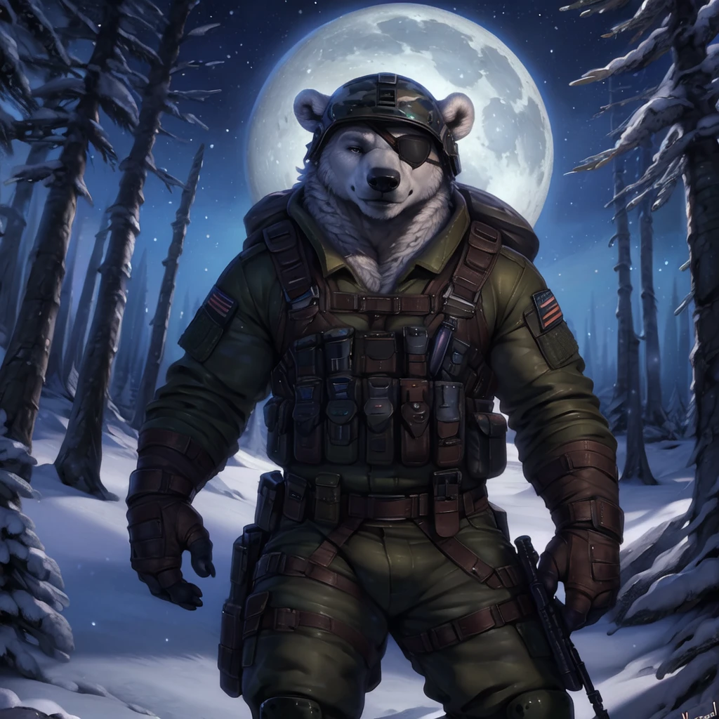 anthro, Asian black bear:2.4, seated in a trunk, chubby, (looking to viewer, malicious look:1.5, teeth, wearing military vest with ghillie suit covered with leaves and hood in a forest:1.4), ((dynamic pose)), strongman:1.7, (solo:2.8), male, flaccid penis:1.7, foreskin, saggy balls, super detailed, best art, 8k, vibrant, (by snowskau), by taran fiddler:1.8, by RedRusker:1.8, art stile, 3D, halfbody:1.2), masterpiece, best quality, half body:1.8, halfbody:1.8, low angle shot:1.3, wooden rifle