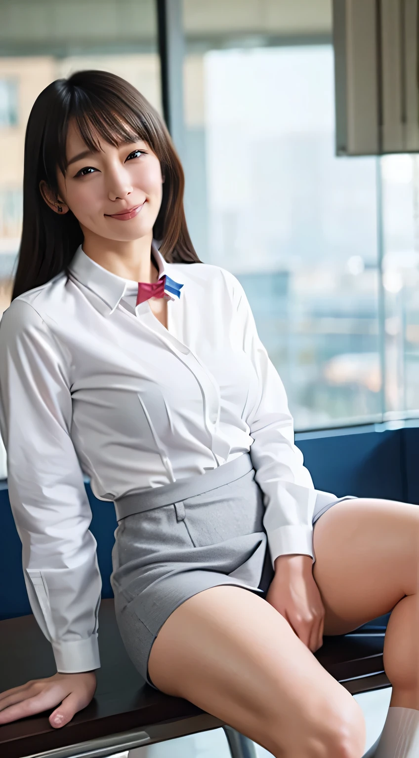 1 female,beauty,20th Generation,Detailed face、,Beautiful Face,smile,(Grey suit、mini skirt、White shirt:1.1)、break、Sexy garter belt panties、(Showing panties:1.3)、(Sitting on a desk in the office, Spread your legs wide) 、A dignified appearance,Plump Style,(heavy, Saggy breasts、Cleavage、topless:1.1)、Front view、Thighs, Thighs, Thighs、Ultra-realistic,Ultra-high resolution,Highest quality,8k,masterpiece,Outdoors Garter belt Front view