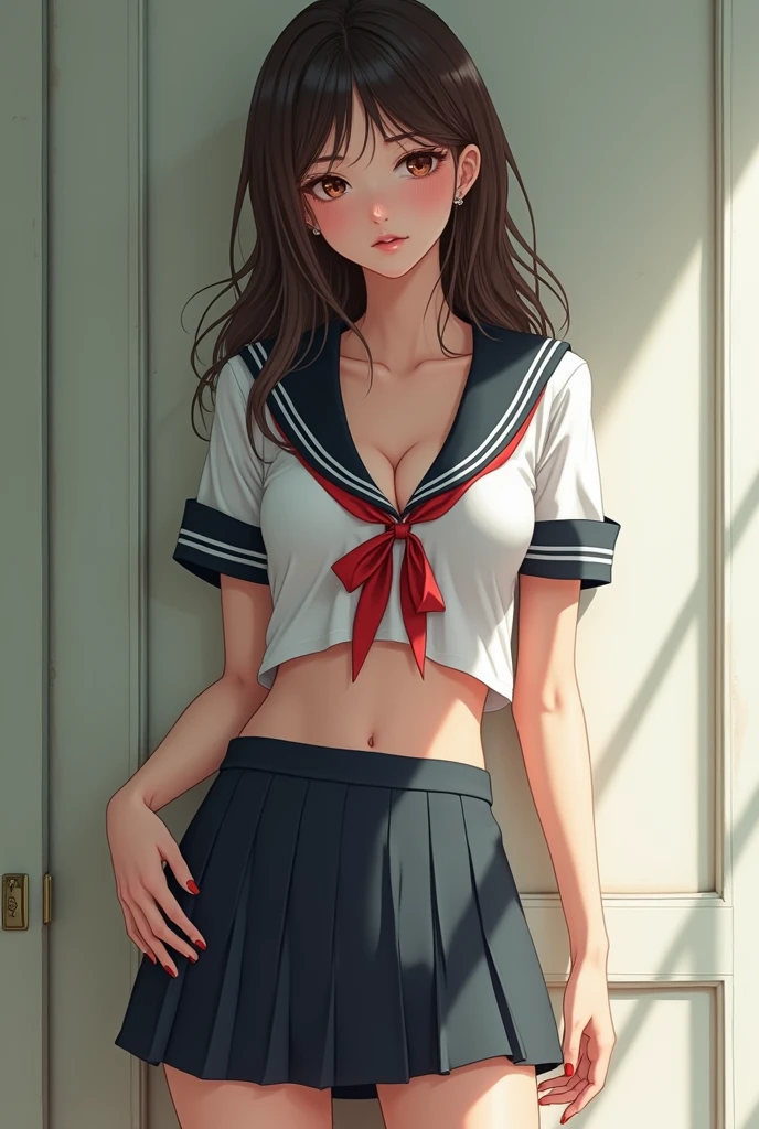 (masterpiece), (Many women),Many women,Long sleeve sailor suit,Tied up hairstyle,Small breasts,Small Ass,Natural light, Realistic, skinny, With a smile,Long nipples,Areola,,good,((Frills,Knee-length bloomers)),