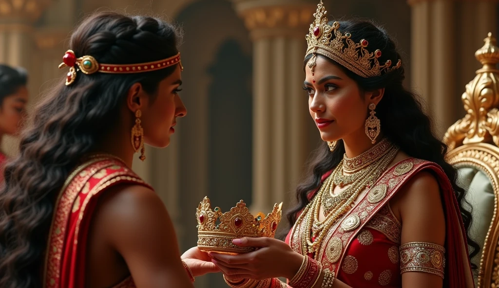 Two indian queens spiting on each others faces while sitting down