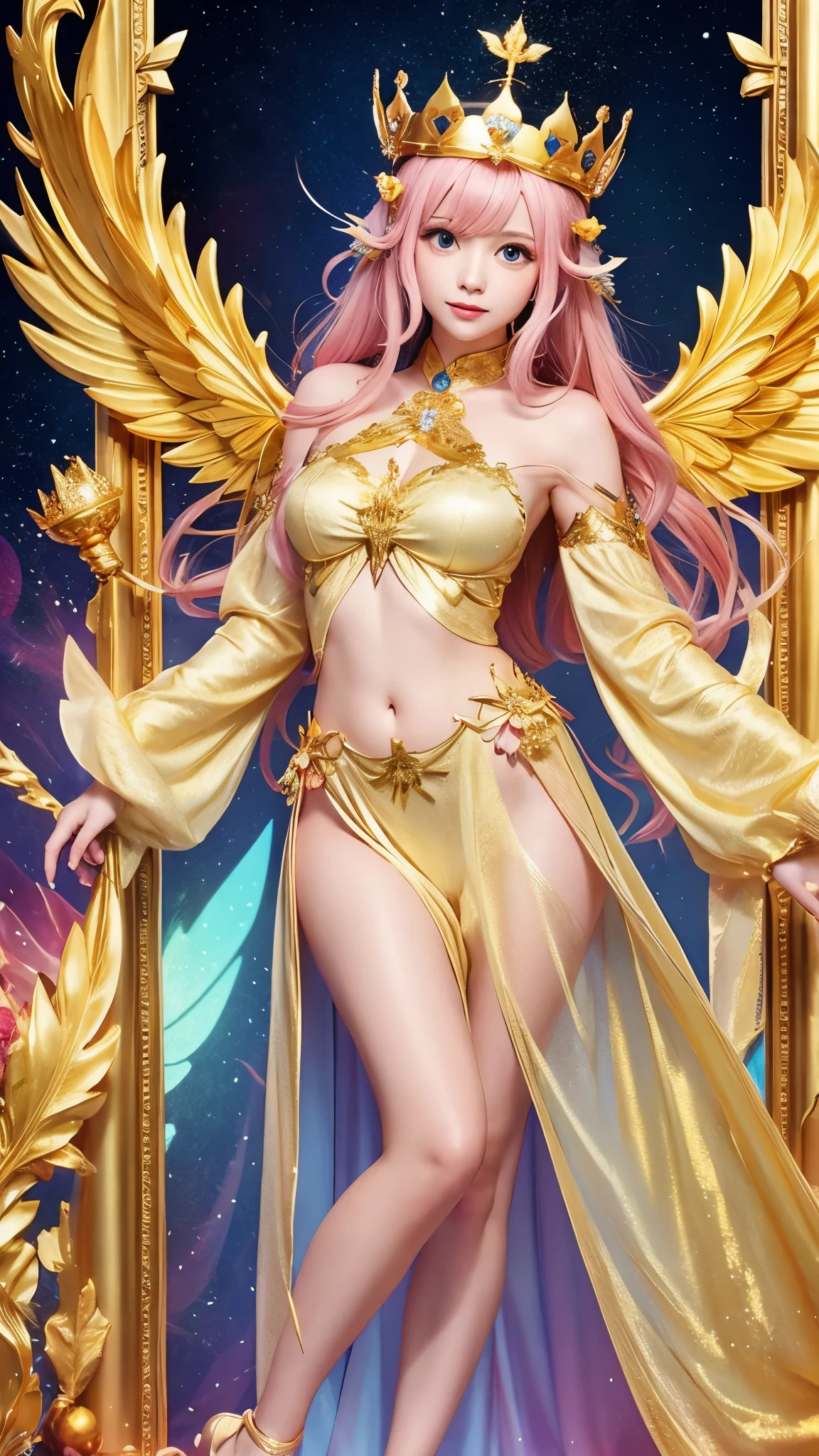 naked fallen angel(one girl) with white beautiful wings,beautiful breasts(pink ),gold brown hair detail,beautiful body,(vagina),beautiful anatomy,gold ratio