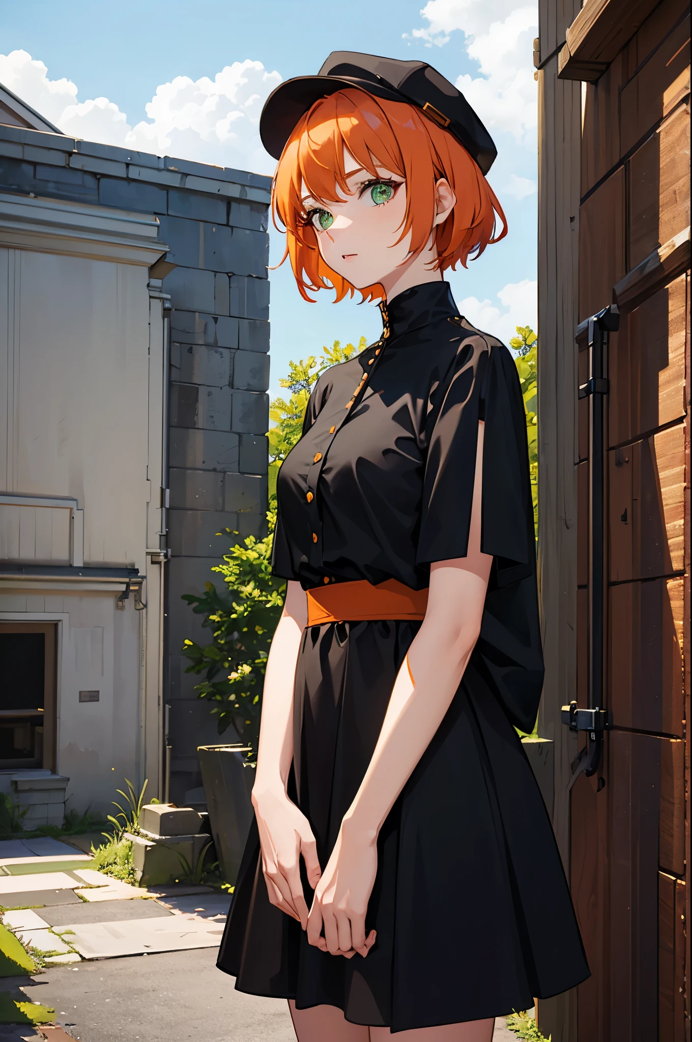 (best quality, masterpiece1.2), intricate detail,
1girl, aged down, orange hair,ponytail, green eyes, {nude}, standing, full body,