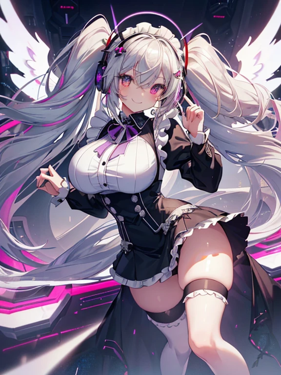 Silver hair, pink eyes, body, cat ears, sexy girl, earrings, fantasy, princess, hair bows, happy face, sexy