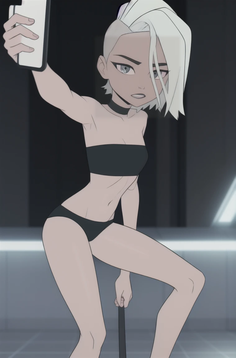 (dark theme:0.6), Glucose, 1 Girl, mature face, One, short hair, in a black bikini, in a black bra, sexuality, Long legs, High growth, лежи на sun loungerе, sun lounger, armpits, Sleeping, Sun, wound, beach, pool 1.2), White hair, pomade, decrease,  I look at the viewer, grey eyes, Sharp image, crop top, (HDR:1.22), Muted colors, complex background, Hyper detailed, art [[Jordan Grimmer]]