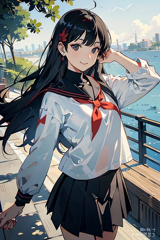 score_9, score_8_up, score_7_up, score_6_up, score_5_up, score_4_up, source_anime, aatomoyo, long hair, black hair, beret, white hat, straight bangs, purple eyes, small breasts, serafuku, white sailor collar, white scarf, black shirt, long sleeves, pleated skirt, white skirt sideways, field, sunset, wind, standing, cowboy shot, from behind, on all fours with her ass up, sexy position,