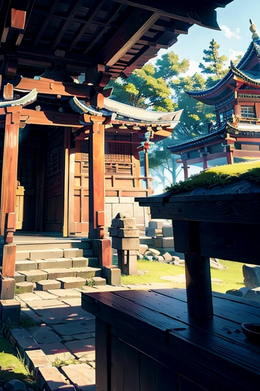 Excellent depth of field brings out the texture of the shrine&#39;s surroundings., Shadows add depth and dimension to an image. Maiden&#39;s Long, Wavy brown hair cascading down to her shoulders, Edging her face、It enhances the fantastical atmosphere of the whole scene.. Her bright, Expressive brown eyes、It conveys her sense of wonder and awe as she stands before the shrine.。. tree々Sunlight shining through, Painting intricate patterns on her skin, Highlighting her natural beauty and delicate features. This masterpiece, Highest quality Ultra HD resolution and ultra-realistic details, It invites the viewer into the magical world of Inari Shrine.