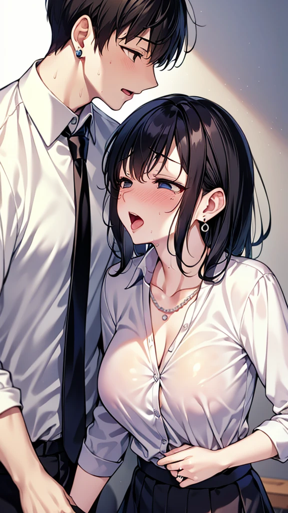 （（Very high quality,））（（Ultra high resolution,））（16ก,）（The ultimate masterpiece,）（（Ultra HD ,））（Detailed shading,）One sexy mom,one man,Rich Kiss,dribbling,（（White collared shirt,））Even the third button fell off..,Folded arms,（black tight skirt,）,shy,My mother is crying.,Ahegao,necklace,pearl earrings,Wedding ring,Sweetie,Anatomically correct, precise, 