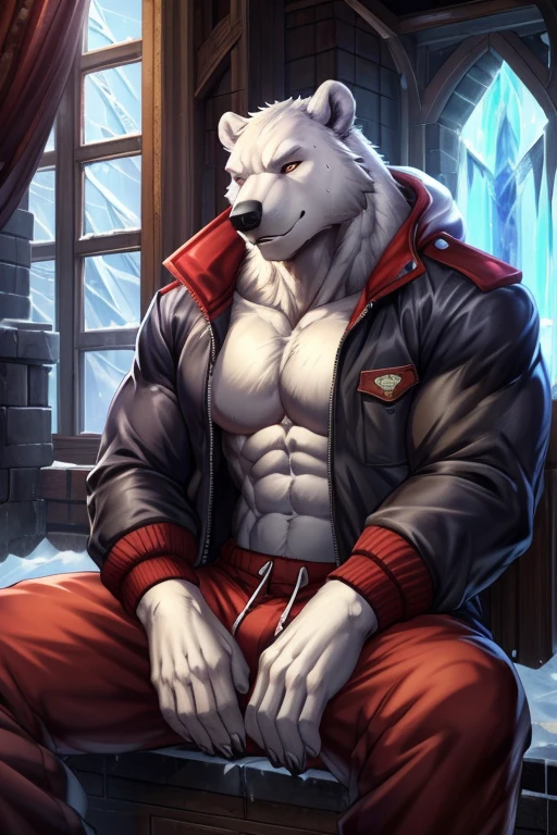 kemono:1.4, detailed, ultra realism shading, 3d render, 8k quality, CG realistic, male anthro polar bear, wearing blue and white hiking goggles on the head, furry, standing, solo, muscular, body builder, male focus, big, black nipple, facial hair, blue eyes, detail eyes, mane hair, middle-age, white body, blue boxer briefs, underwear bulge, casual brown gloves, Anchor Bracelet, red scarf, facing to the viewer, smiling, correct anatomy, Aurora borealis, arctic, night, starry night, masterpiece artwork, solo portrait, (((seduction))), (((seductive))), (((sexy)), (((sweating)), (((dominant)))
