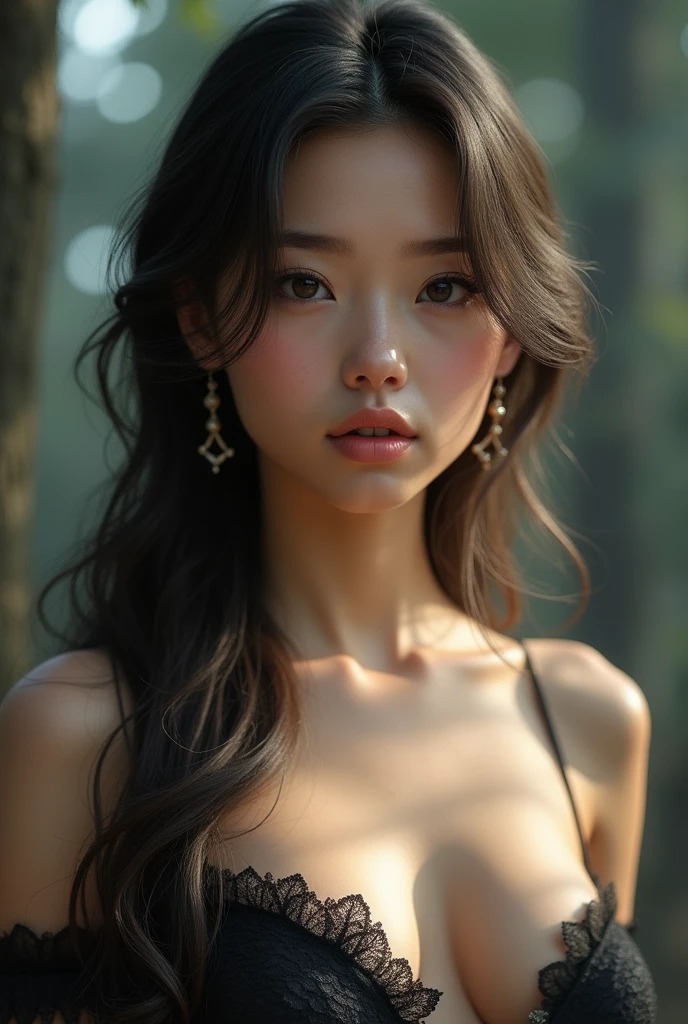 masutepiece, (Best Quality:1.4), Realistic, chinese girl, white skin, extremely detailed CG unified 8k wallpaper, ighly detailed, High-definition raw color photos, professional photograpy, Realistic portrait, Cinematic Light, Beautiful detailed, 1girl in, (Naked:1.5), Beautiful shaggy breasts, breasts details, (cleavage of the breast:1.2), (Fine face:1.2), Close up portrait of girl in beautiful clothes with wide open front, Bare shoulders, (Beautiful clothes with wide open chest:1.4), grey metalic shinny bra, , (bulky cameltoe details), Outdoors, high intricate detailed, float, cum on, Sense of truth, open legs, showing thick pubic hair, pink big nipple, Beautiful Landscape Forest, castle, Sexy lighting, stare, full body,