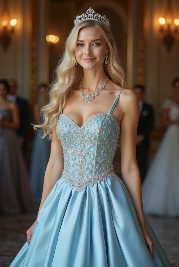 16 year old Lena Headey, ultra detailed face, ultra detailed blue eyes, long blonde hair, (queen dress), queen crown, (((masterpiece)))