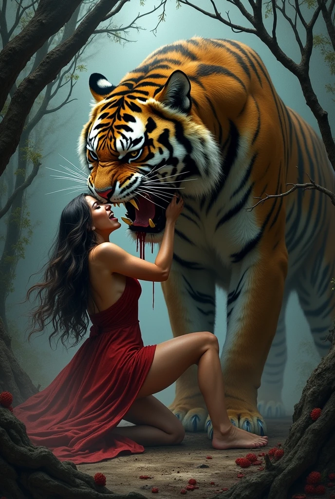 Sabertooth tiger eating a woman's belly 