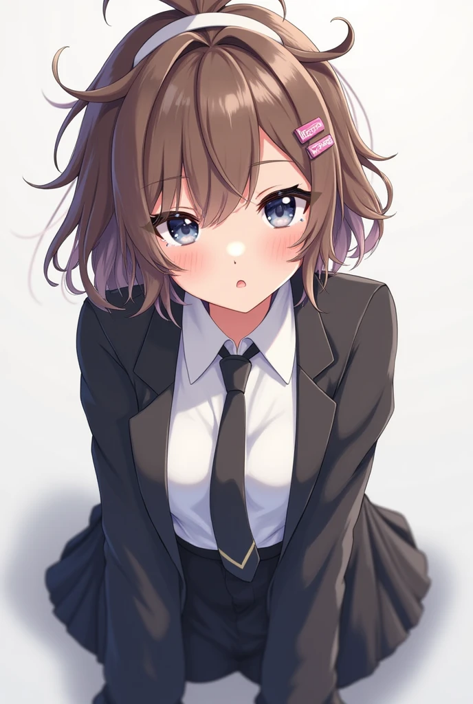 (One transcendent beautiful girl)、ultra-detailed、(8K, RAW photo, best quality, masterpiece:1.2), (extremely detailed 8K wallpaper),professional lighting,sharp focus, depth of field、(((Detailed and accurate face))),(((close up face)))、nfws,((Brown Hair、short hair、ribbon))、(((Beautiful Eyes))),((20-year-old woman))、((Gal))、(Earrings).(((JK uniform、black tights))),(sneakers)、((School Bags)),((A room in an apartment))、(((entrance)))、(((Kneeling、Arched back)))，(((look up at viewer、Looking up)))、((Open your mouth wide、Sticking out tongue、Dripping saliva)),((blush、Shy smiling blowjob))
