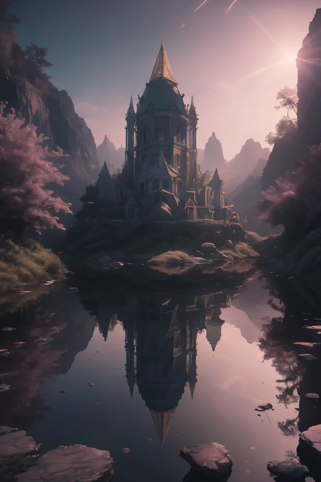 (Absurdres:1.2), best quality, exquisitely detailed illustration of a surreal scene, esoteric geometry, mystical, pastel color palette, color reflection lighting, 8k resolution,