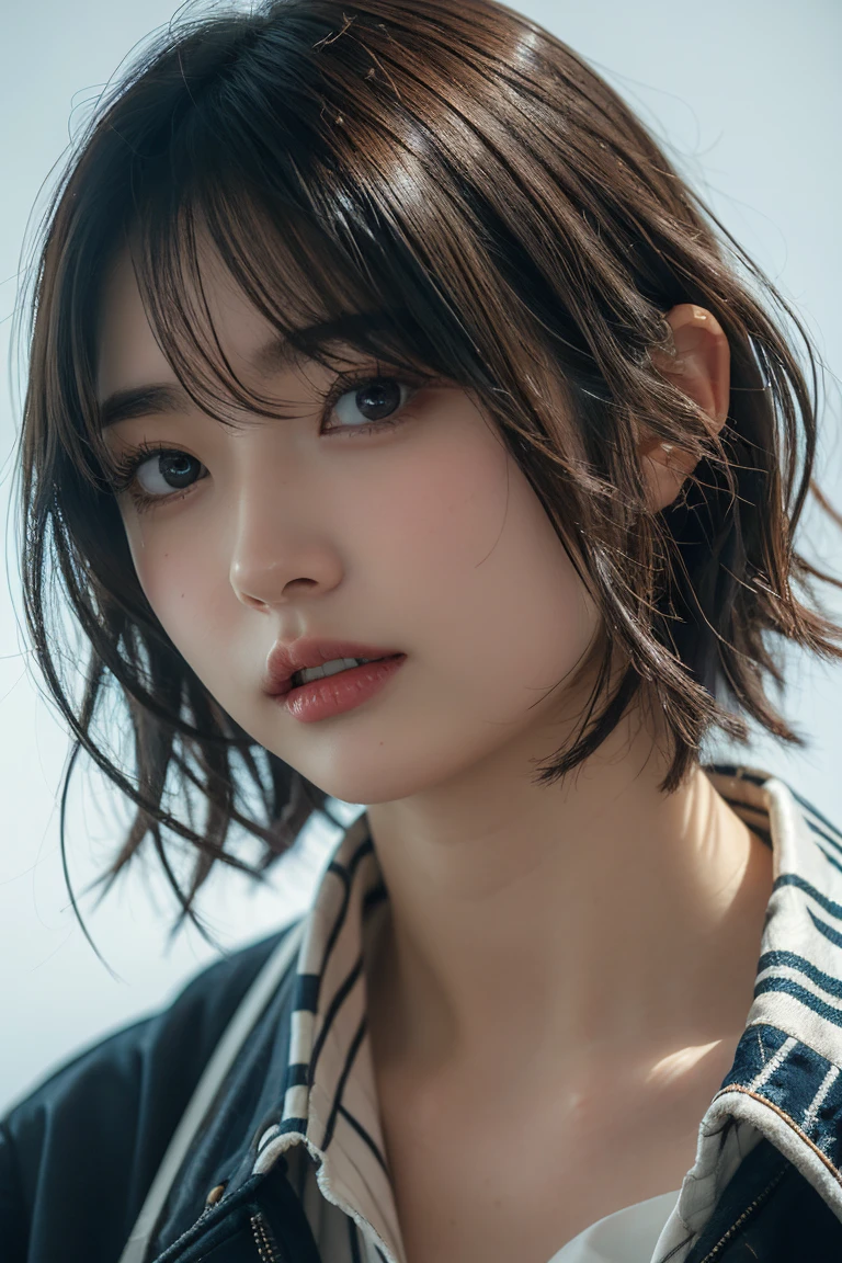 Top Quality, Photorealistic, 8K, High Definition, 1 Girl, Woman, (Sexy Pose: 1.9, Exposure: 1.9, Cleavage: 2), Gorgeous, (Big: 1.8), (Underwear: 2, Bra: 1.9, Lingerie: 1.4), (Short Hair: 2, Bob: 2, Parted Bangs: 1.6), Watch Viewer, (1 Girl's Eyes: 1.6), Photorealistic, (Bokeh), (Floating Hair, Lips, Open Mouth: 1.43), Gorgeous, pureerosface_v1:1,