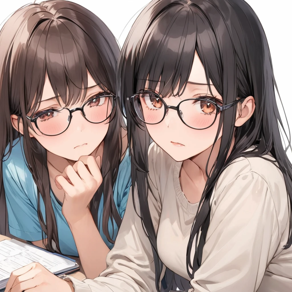 ((Highest quality), (detailed), Wearing glasses、Girl with wavy hair