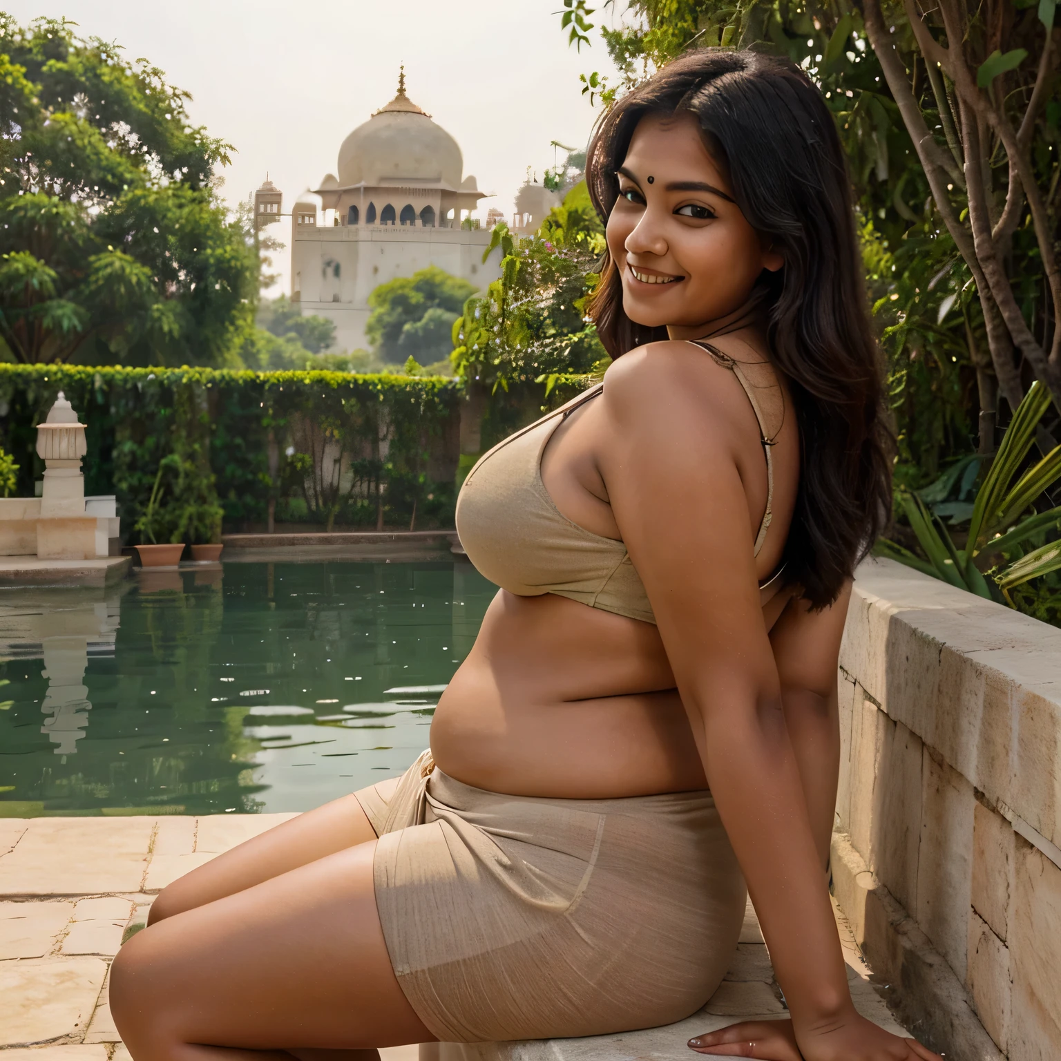 Indian Kerala woman,(photorealistic:1.2), outdoors,(dark skin:1.2), (busty, curvy:1.0), (anatomically correct:1.2), (head to toe in frame:1.3), (smiling:1.3), face visible in all photos