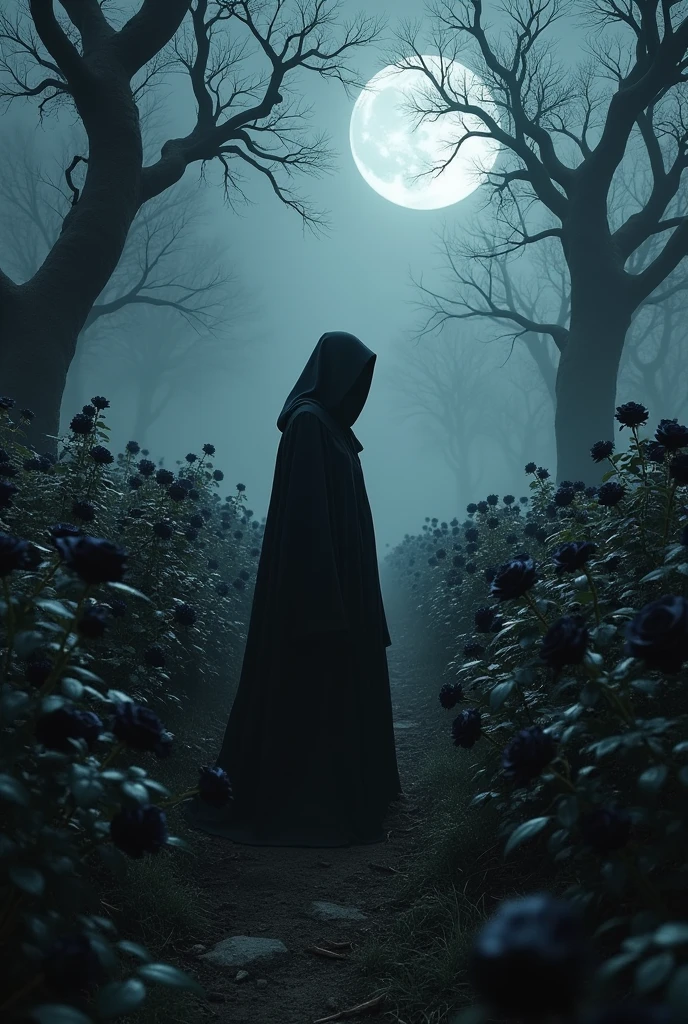 Horrifique , du sang , des cranes  , des fleurs noires ,  des éclaires , une nuit sombre , des arbres hantés , une femme sorcières vêtues de noires 
