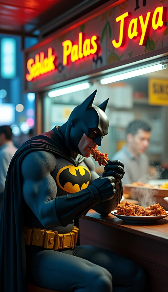 Batman ate tacos at a street stand in Mexico City.