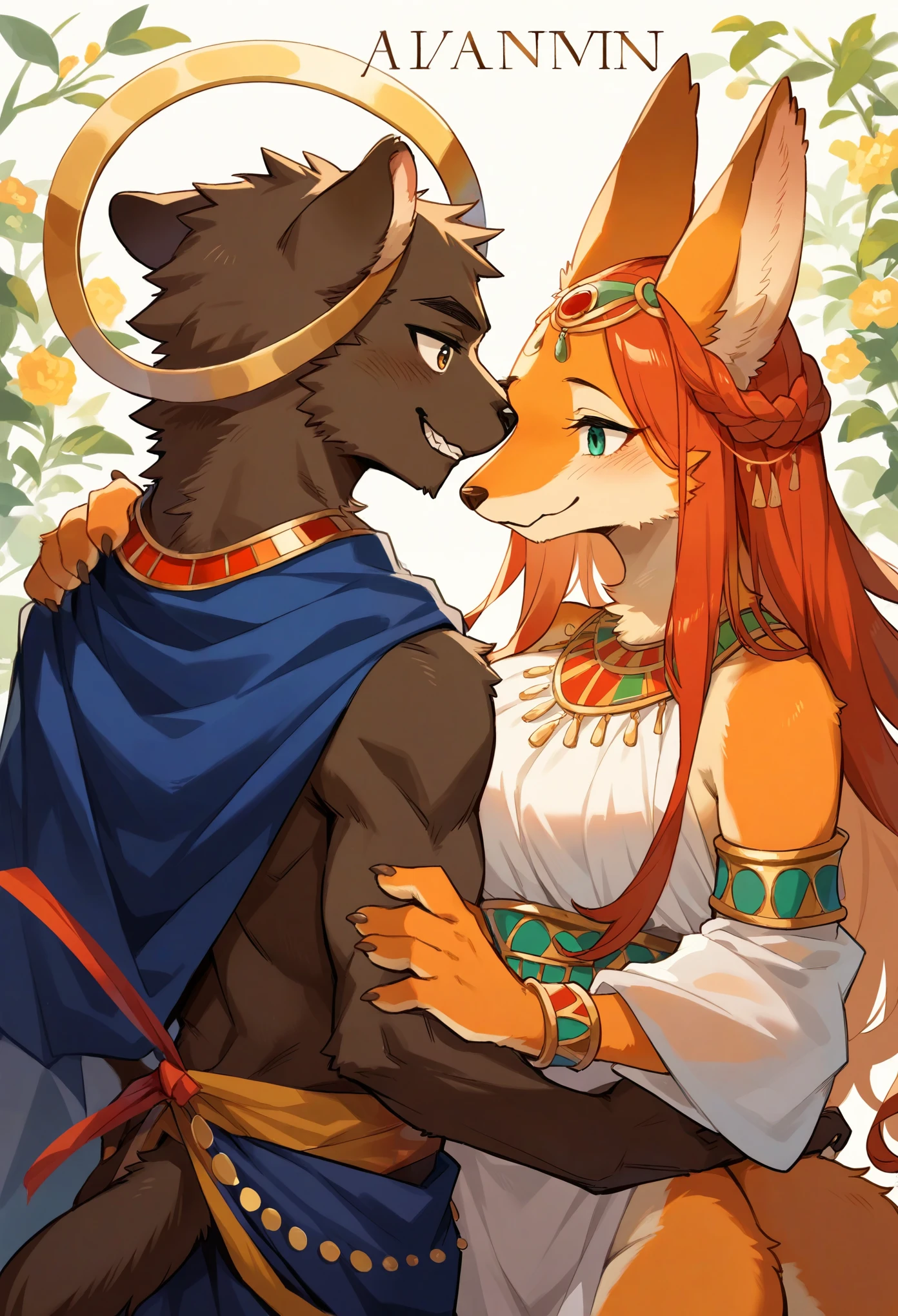 rating_safe, score_9, score_8_up, score_7_up, score_6_up, score_5_up, score_4_up, source_furry, highres, e621, cover page, movie poster, highres(1girl, 1boy, couple, kemono, furry anthro, fearless smile, Arab national costume, love romance)The Arabian Nights, Alf Laylah wa Laylah,